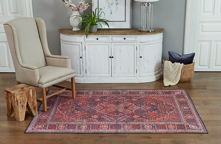 Afshar 10 Navy Antique Wash Medallion Rug