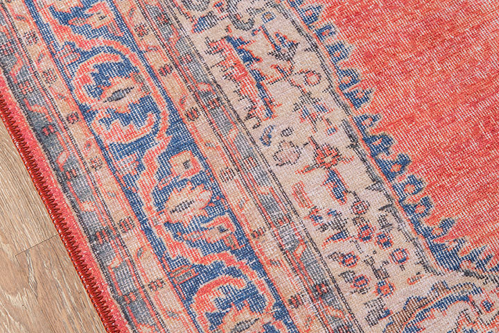Afshar 12 Red Antique Wash Medallion Rug