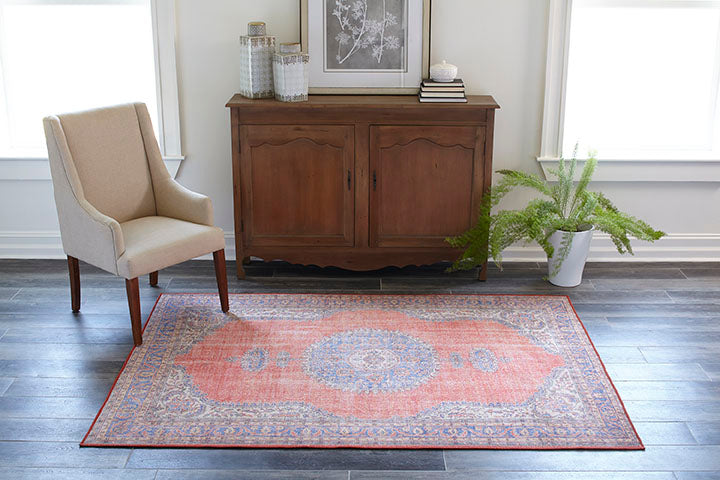Afshar 12 Red Antique Wash Medallion Rug