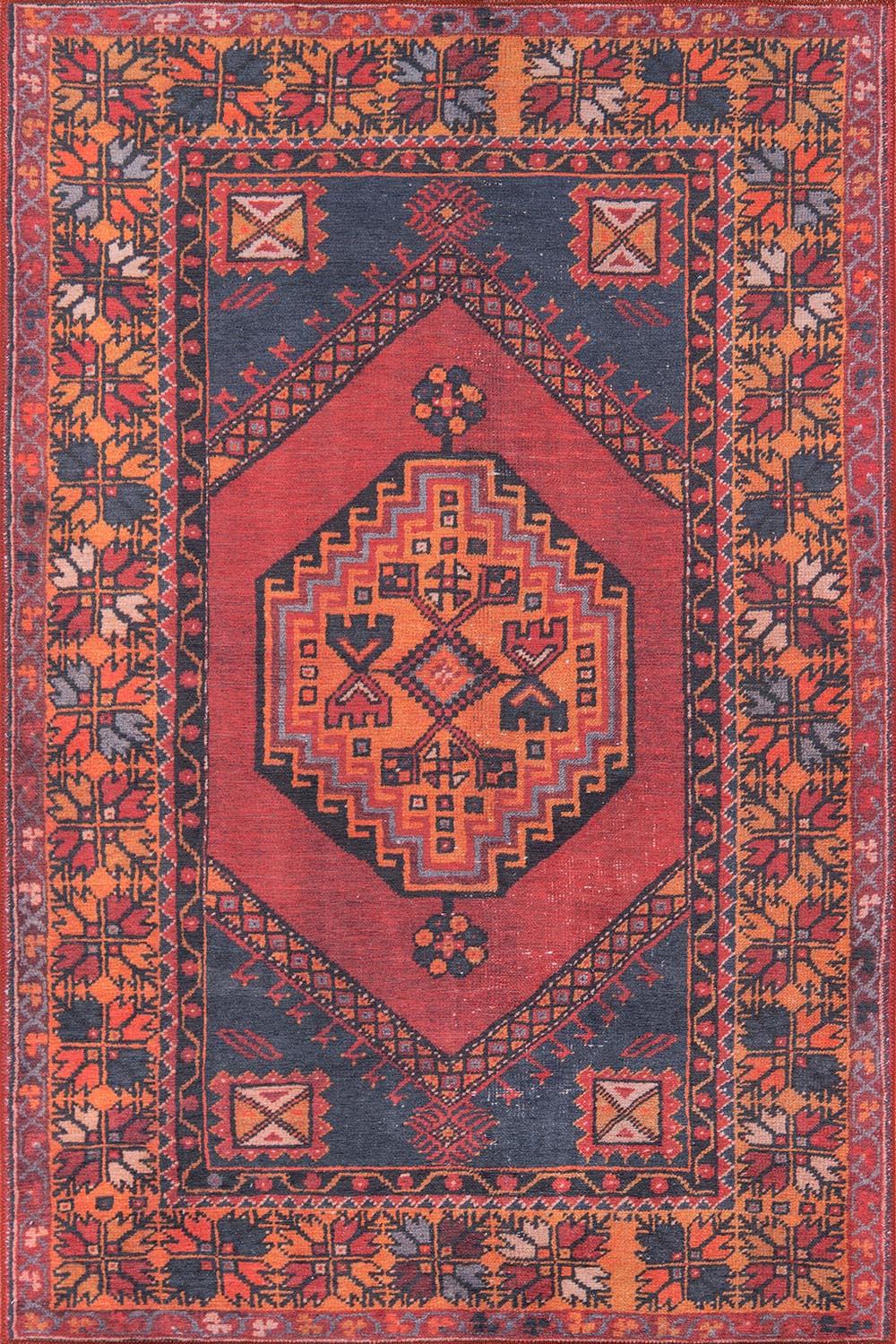 Afshar 16 Red Antique Wash Tribal Medallion Rug