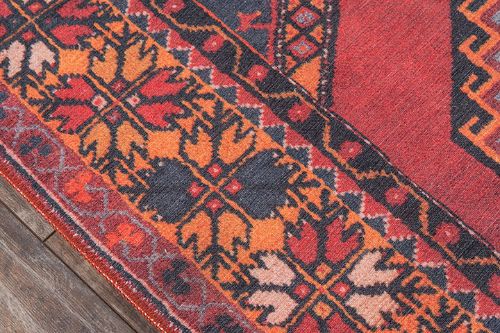 Afshar 16 Red Antique Wash Tribal Medallion Rug
