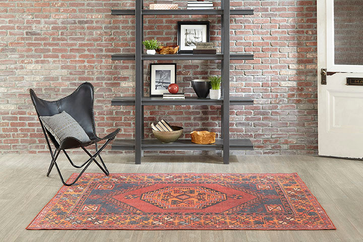 Afshar 16 Red Antique Wash Tribal Medallion Rug