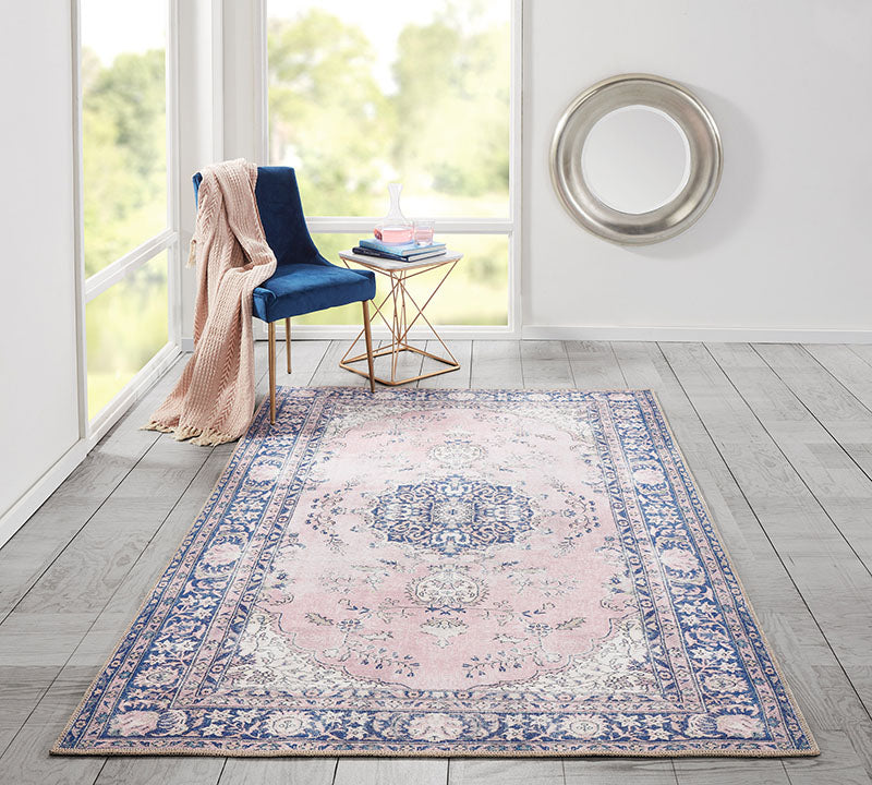 Afshar 30 Pink Antique Wash Medallion Rug