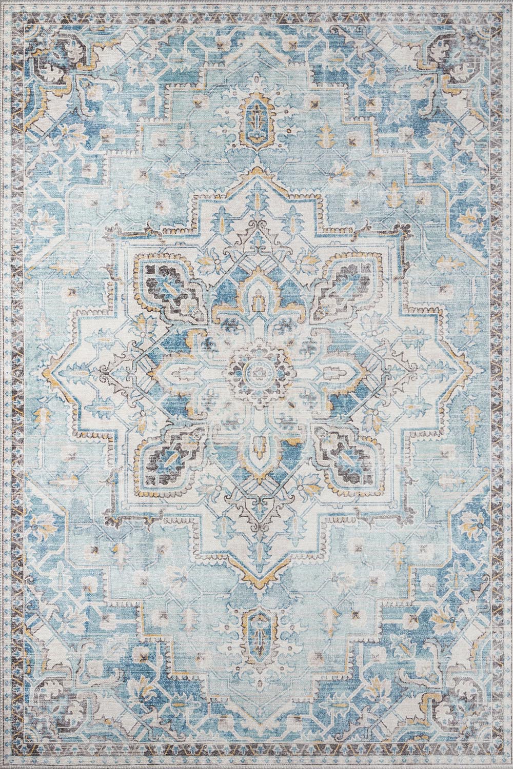 Afshar 32 Light Blue Antique Wash Medallion Rug