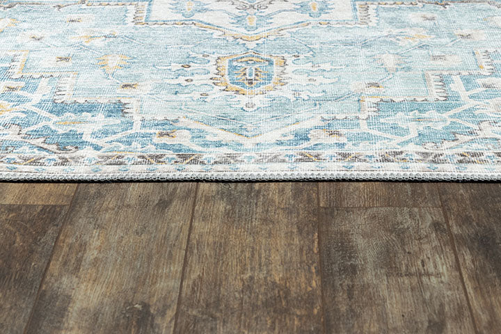 Afshar 32 Light Blue Antique Wash Medallion Rug