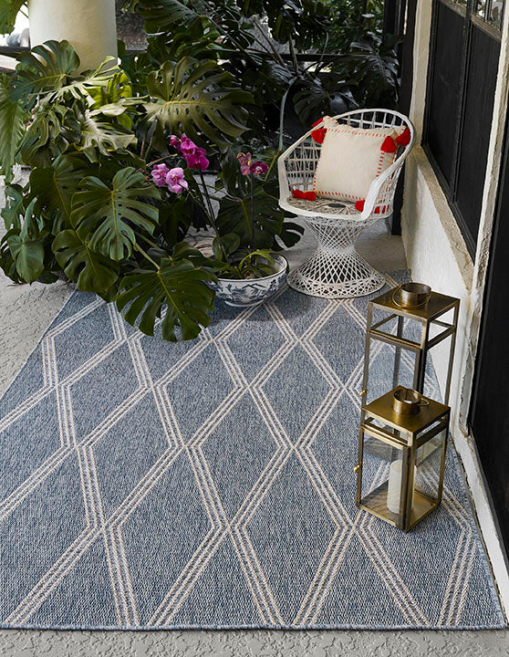 Hampton 5 Blue Moroccan Diamond Rug
