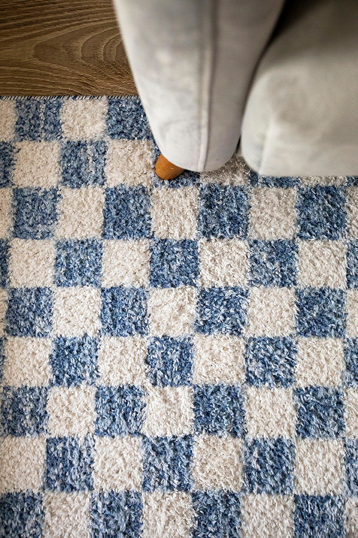Kaia 1 Checkered Blue Shag Rug