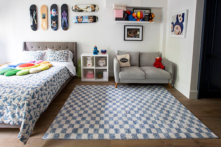 Kaia 1 Checkered Blue Shag Rug