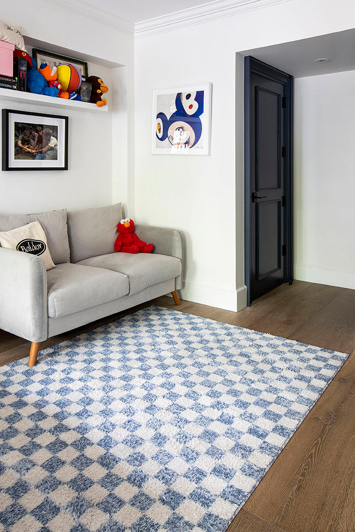 Kaia 1 Checkered Blue Shag Rug
