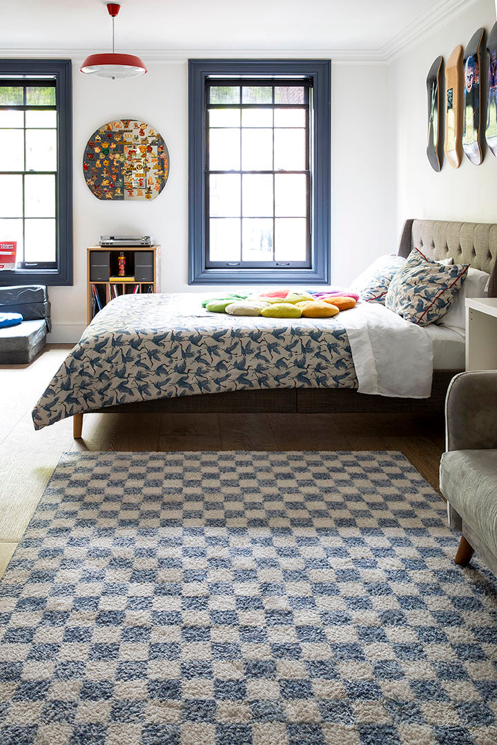 Kaia 1 Checkered Blue Shag Rug
