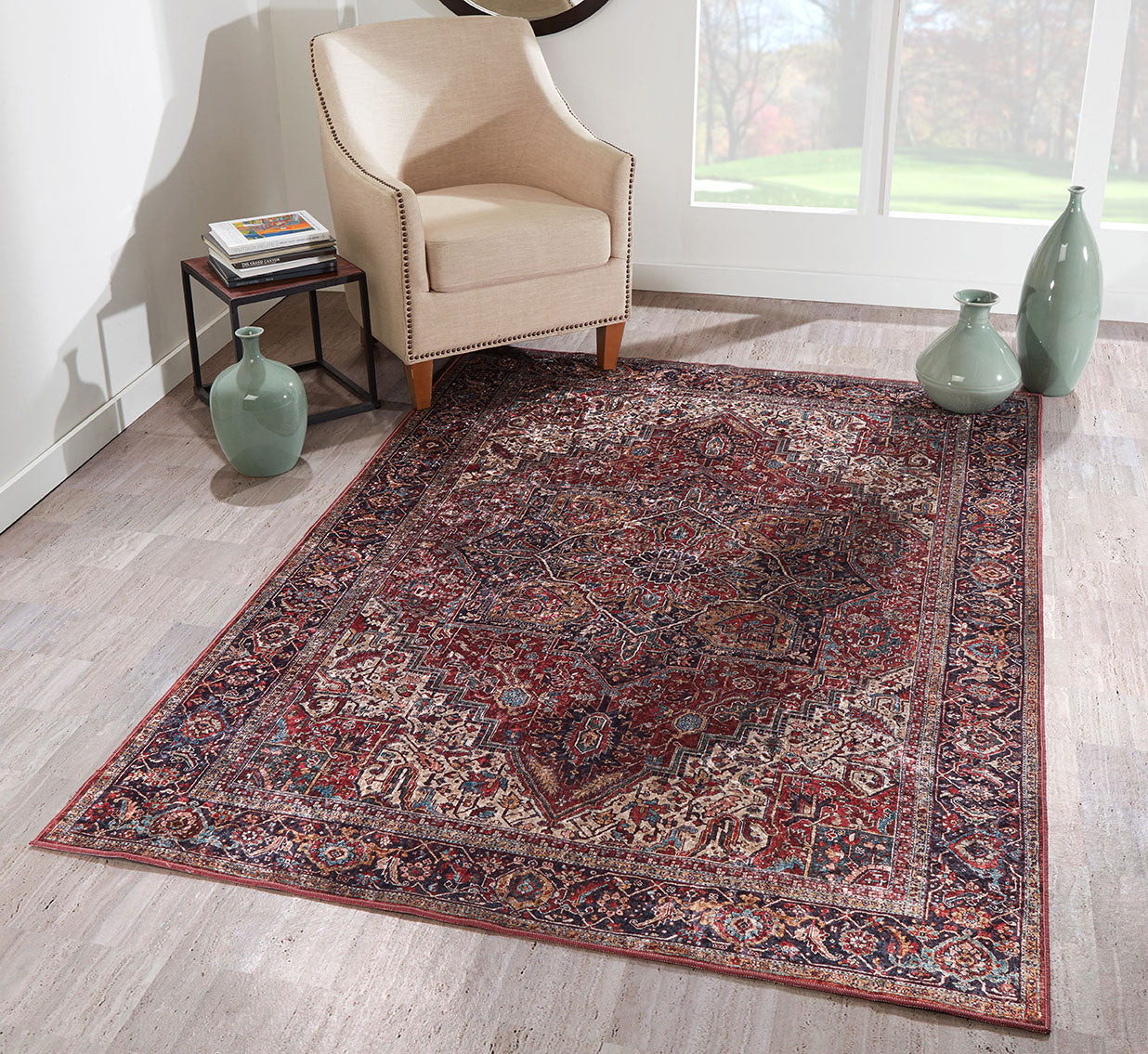 Karachi 4 Burgundy Traditional Rug