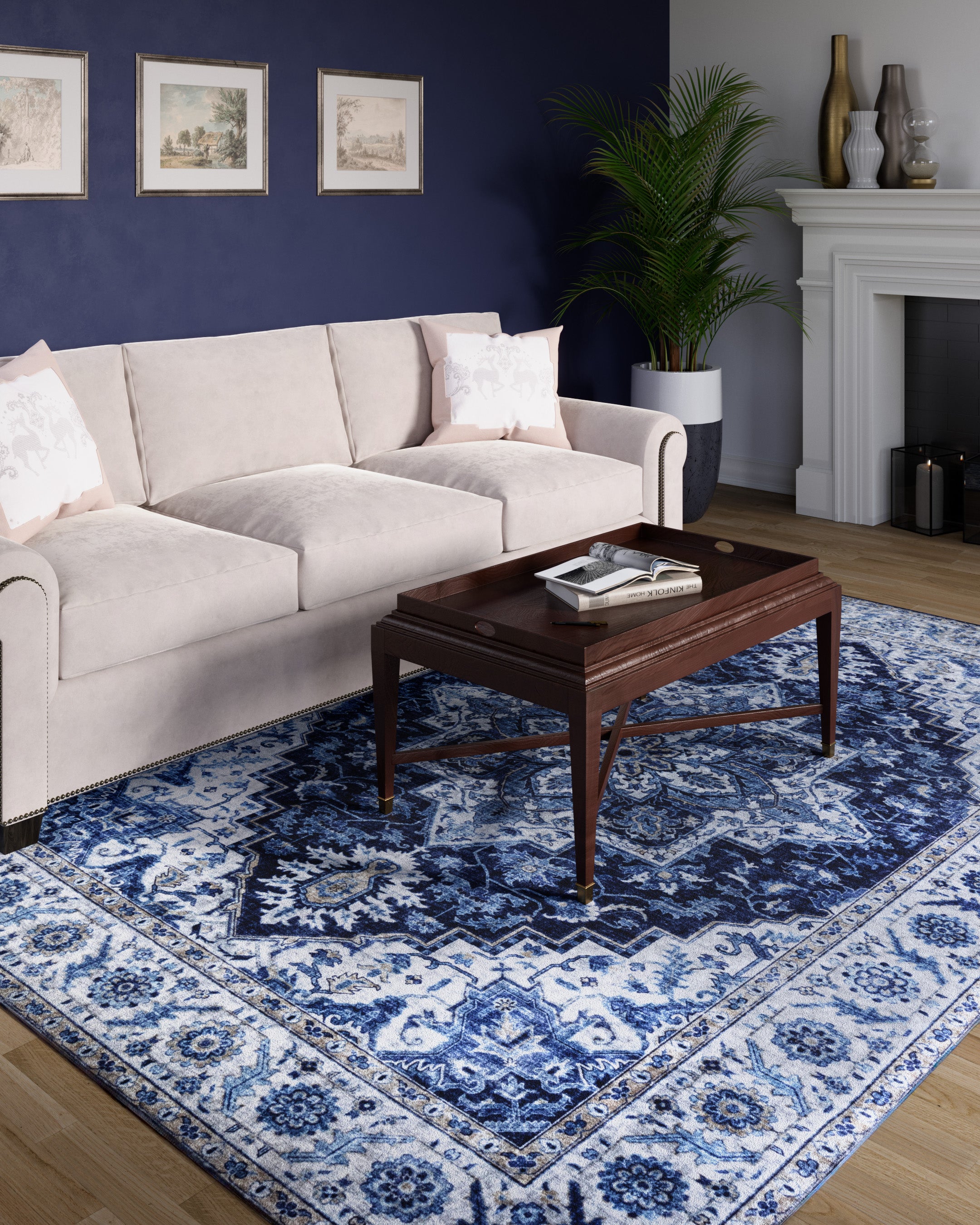 Karachi 8 Blue Non-Slip Washable Rug