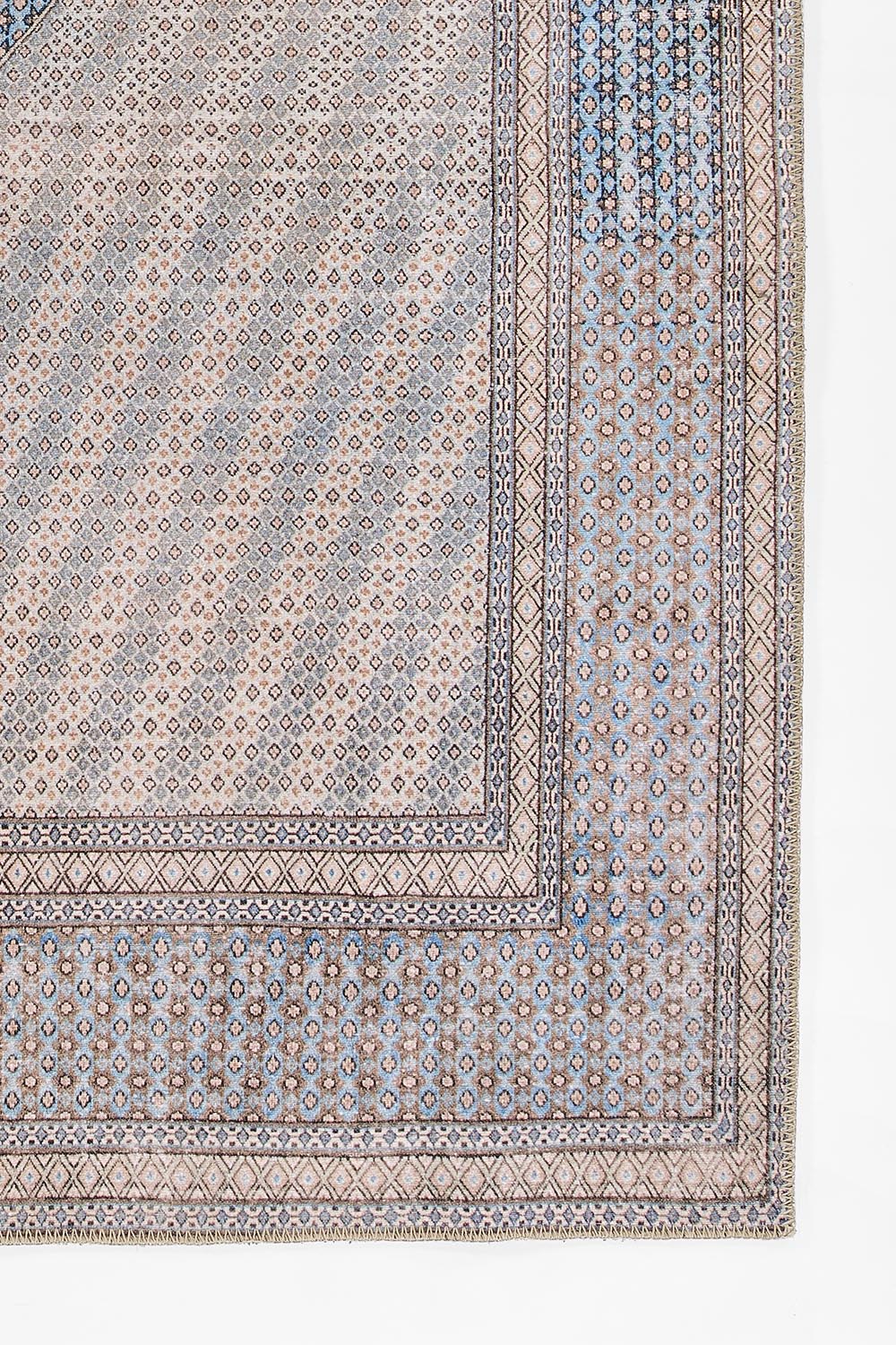 Afshar 34 Blue Antique Wash Geometric Medallion Rug