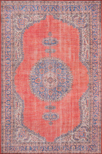 Afshar 12 Red Antique Wash Medallion Rug