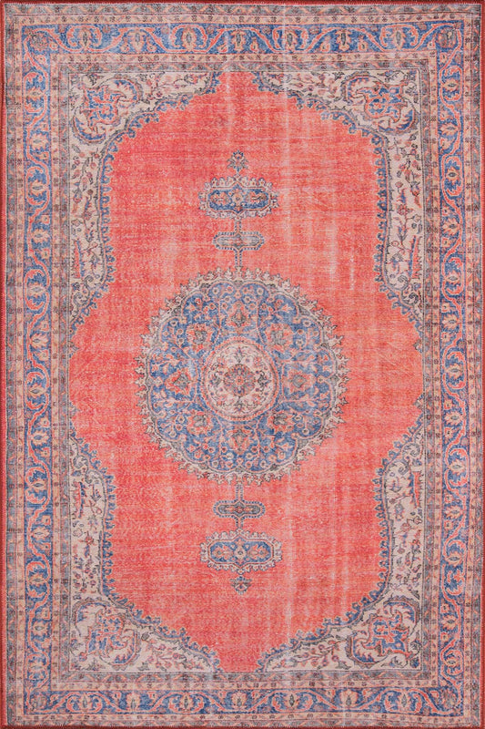 Afshar 12 Red Antique Wash Medallion Rug