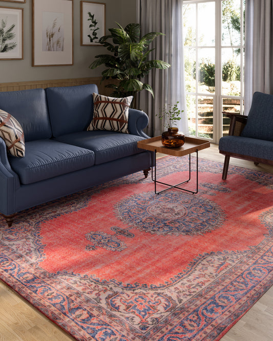 Afshar 12 Red Antique Wash Medallion Rug