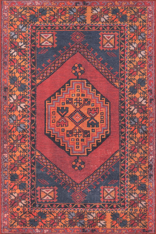 Afshar 16 Red Antique Wash Tribal Medallion Rug
