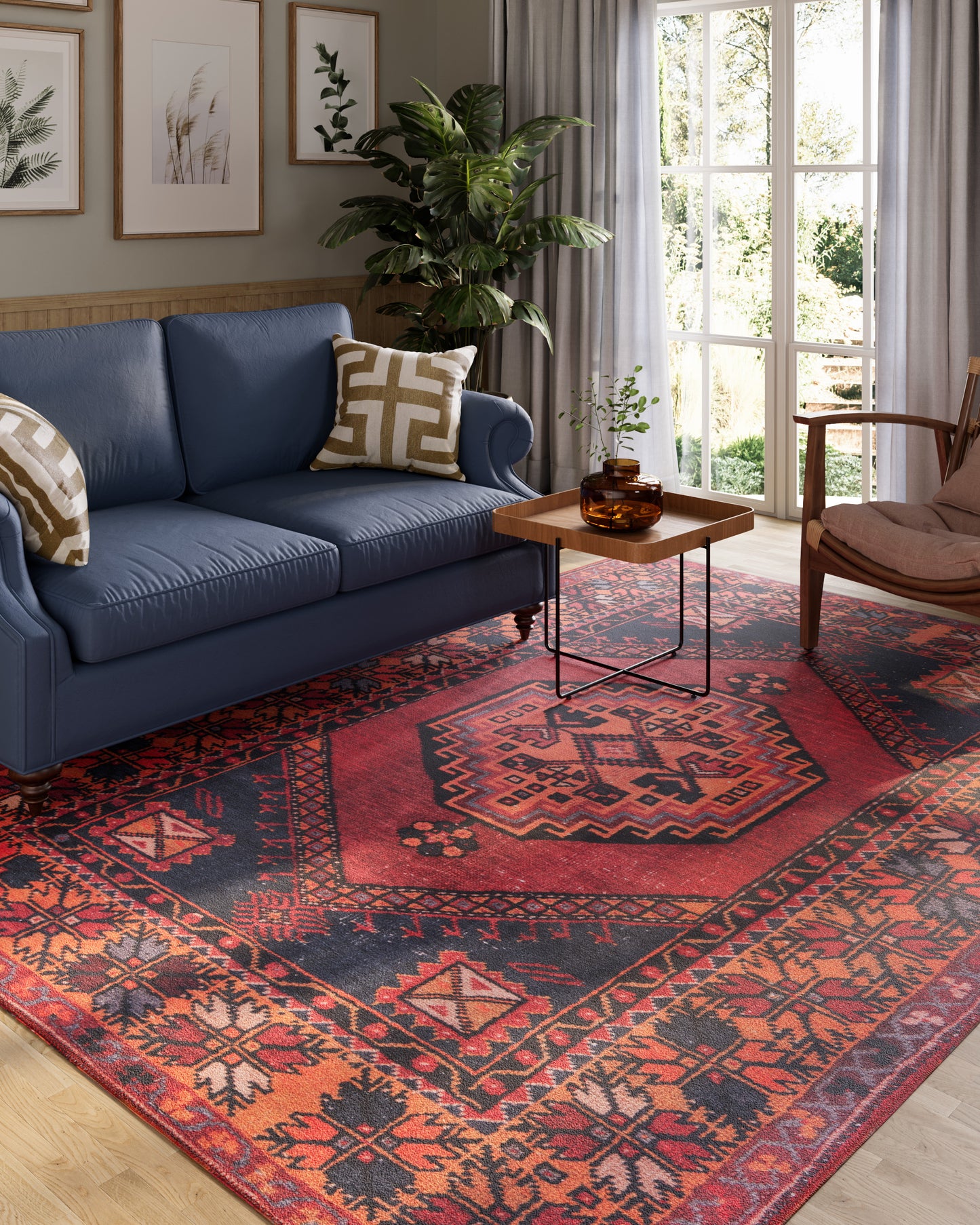 Afshar 16 Red No-Shed Washable Rug