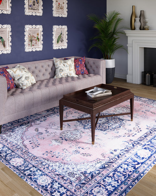 Afshar 30 Pink Antique Wash Medallion Rug