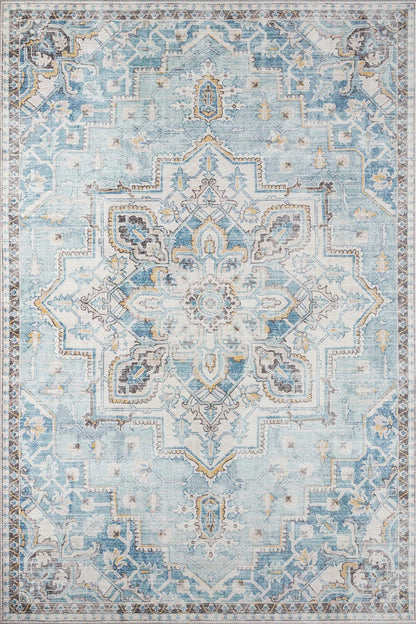 Afshar 32 Light Blue Antique Wash Medallion Rug