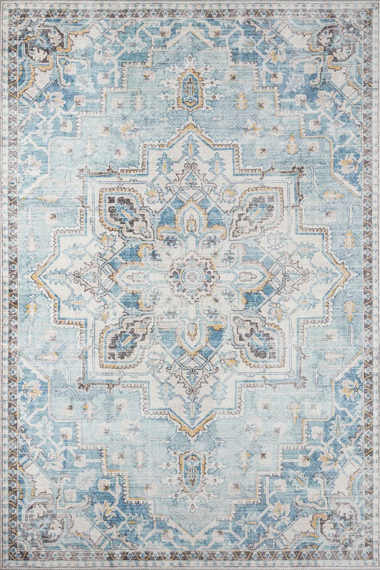 Afshar 32 Light Blue Antique Wash Medallion Rug