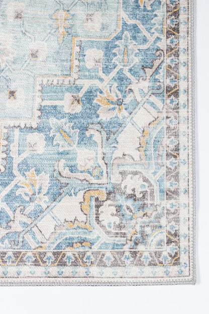 Afshar 32 Light Blue Antique Wash Medallion Rug