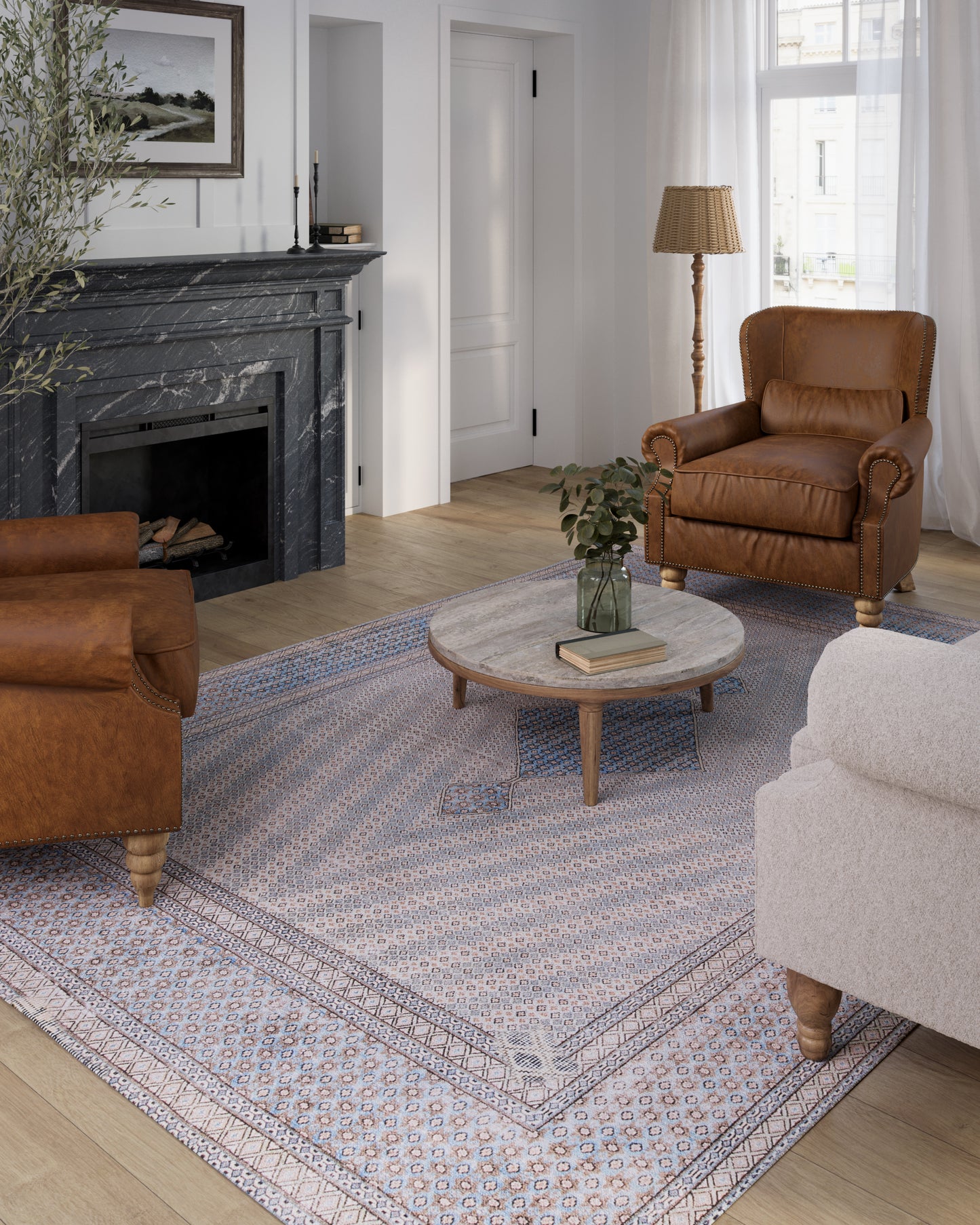 Afshar 34 Blue No-Shed Washable Rug