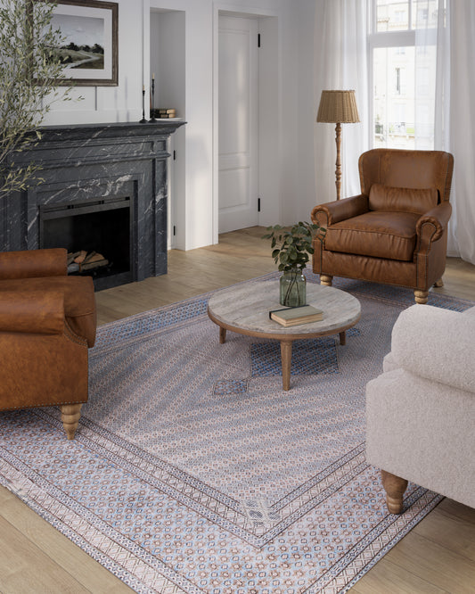 Afshar 34 Blue Antique Wash Geometric Medallion Rug