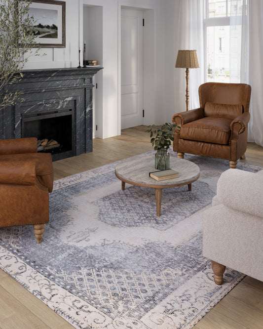 Afshar 35 Denim Antique Wash Medallion Rug