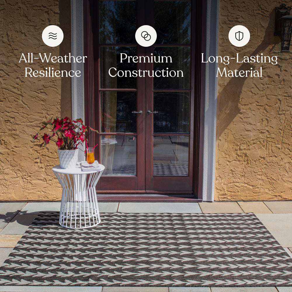 Villa Outdoor Rug Amalfi Charcoal - Hose-Washable & Stain-Resistant