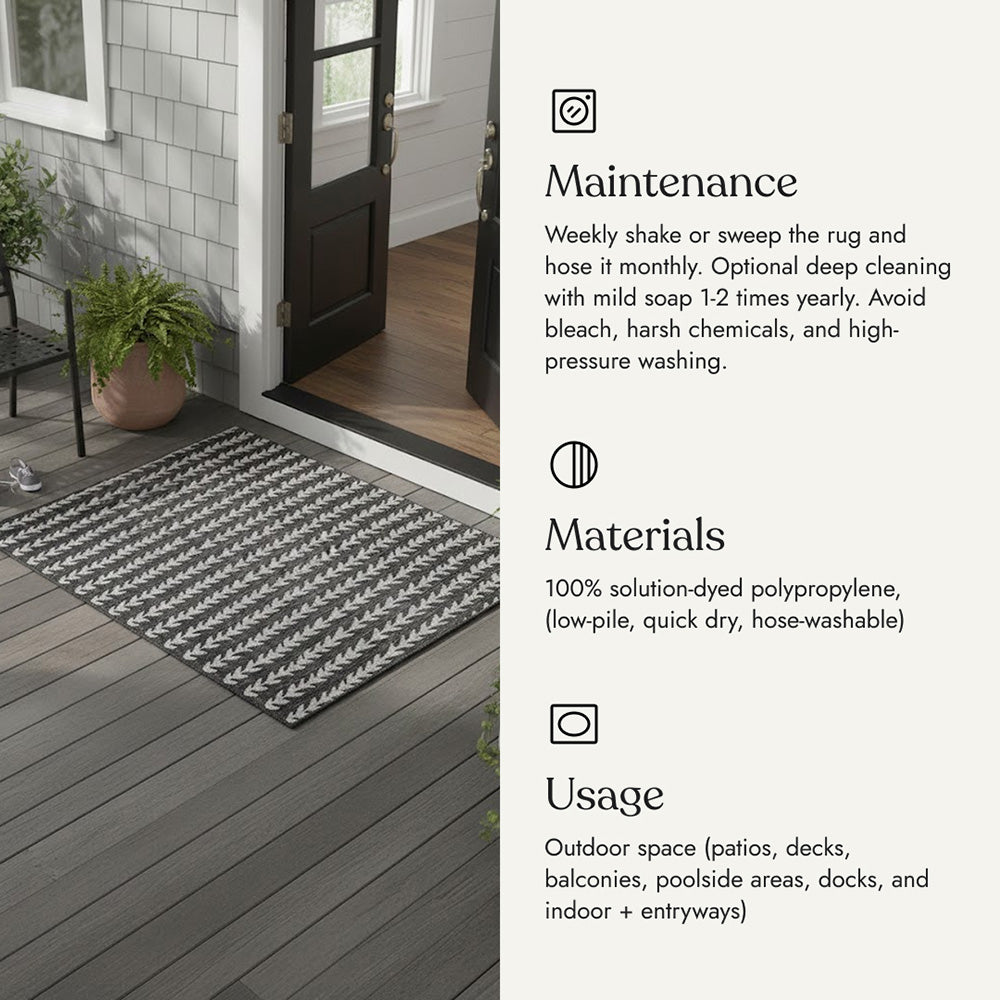 Villa Outdoor Rug Amalfi Charcoal - Hose-Washable & Stain-Resistant