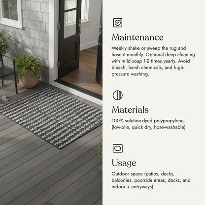 Villa Outdoor Rug Amalfi Charcoal - Hose-Washable & Stain-Resistant