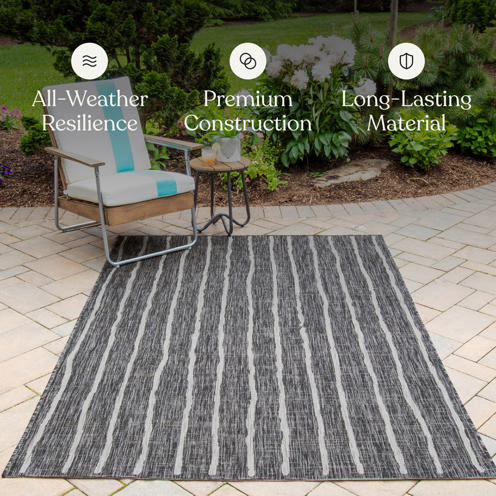 Villa Outdoor Rug Sicily Charcoal - Hose-Washable & Stain-Resistant
