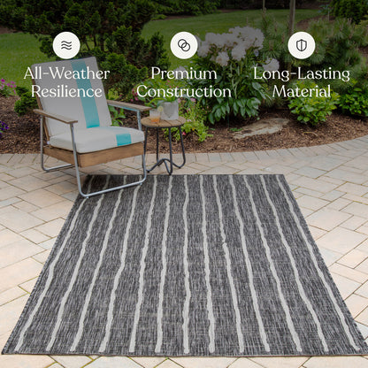 Villa Outdoor Rug Sicily Charcoal - Hose-Washable & Stain-Resistant
