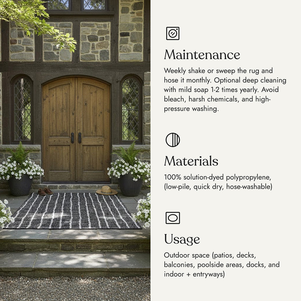 Villa Outdoor Rug Sicily Charcoal - Hose-Washable & Stain-Resistant