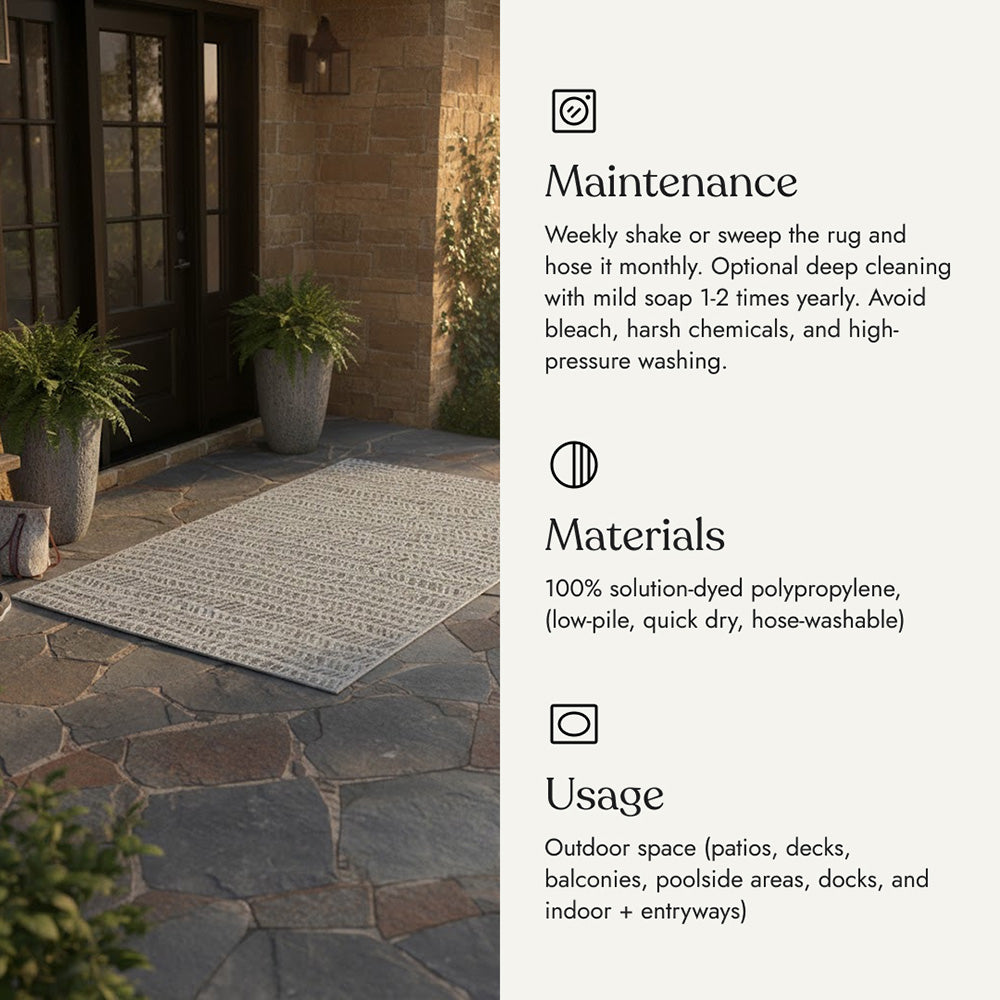 Villa Outdoor Rug Emilia Grey - Hose-Washable & Stain-Resistant