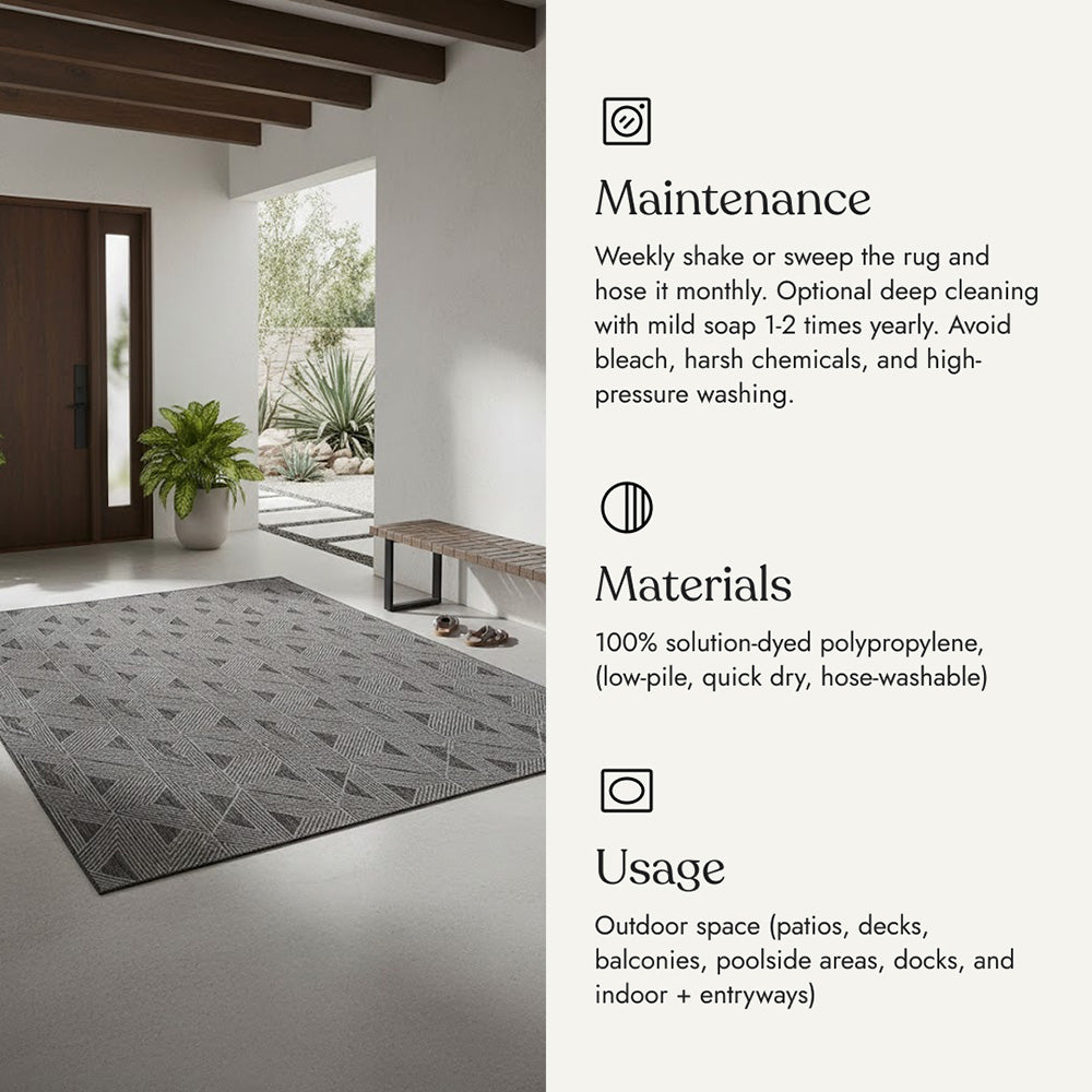 Villa Outdoor Rug Como Charcoal - Hose-Washable & Stain-Resistant