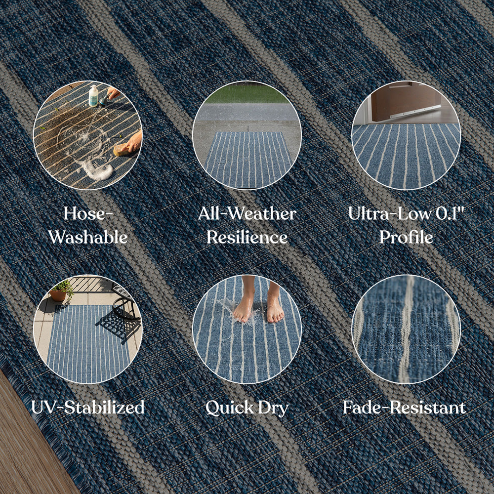 Villa Outdoor Rug Sicily Blue - Hose-Washable