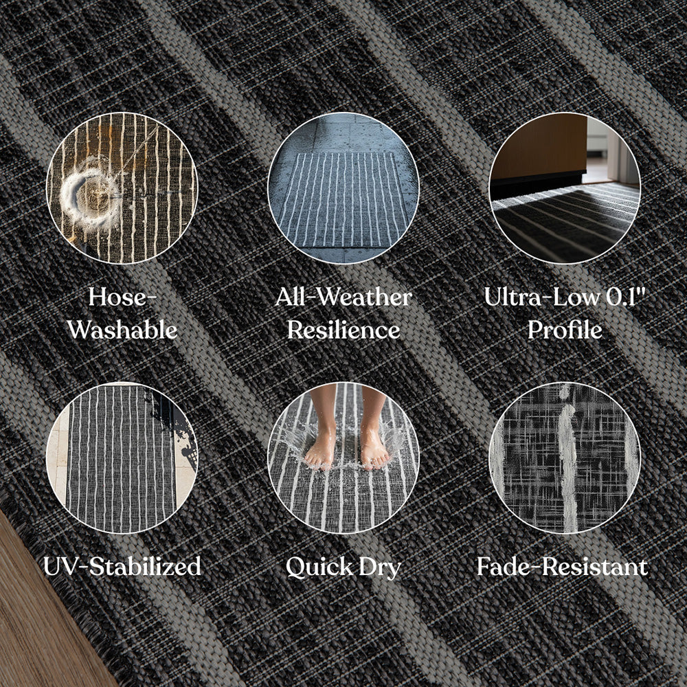 Villa Outdoor Rug Sicily Charcoal - Hose-Washable & Stain-Resistant