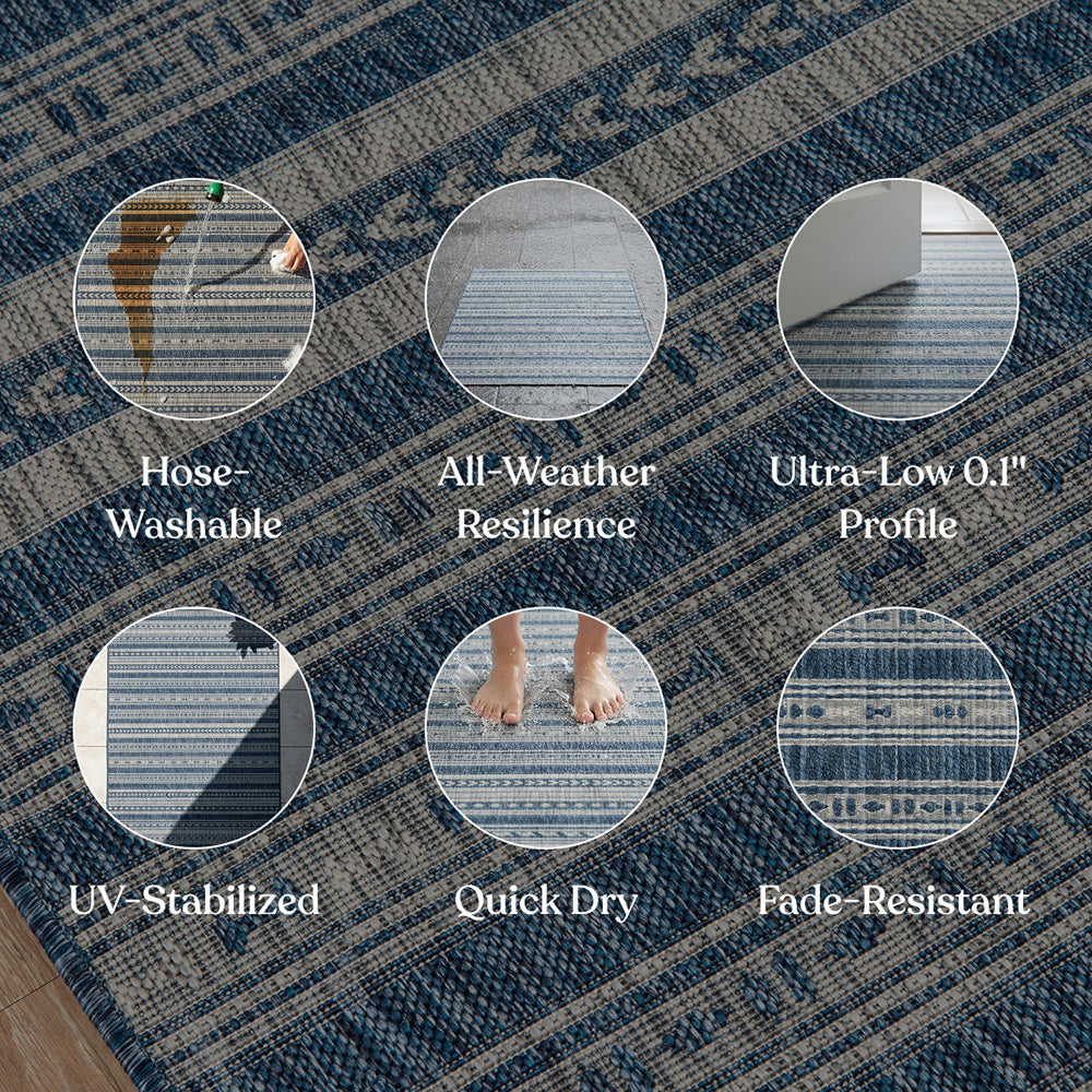 Villa Outdoor Rug Tuscany Blue - Hose-Washable & Stain-Resistant