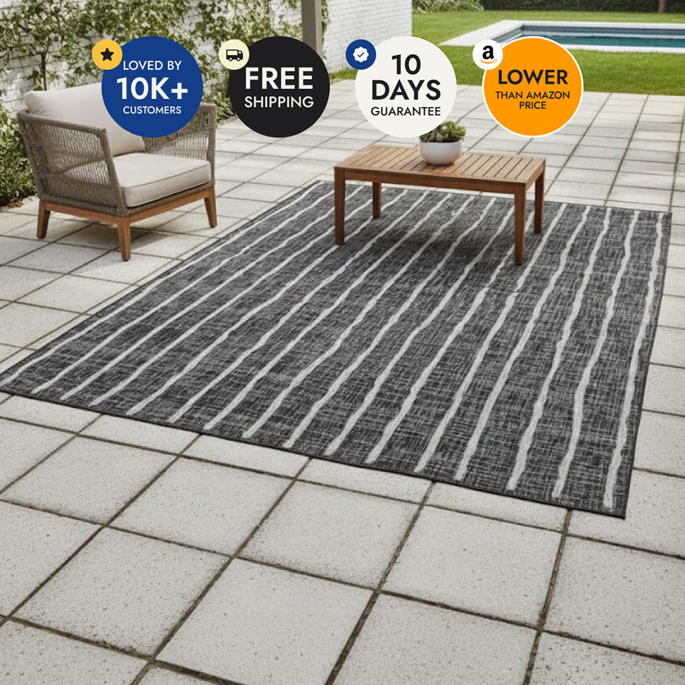 Villa Outdoor Rug Sicily Charcoal - Hose-Washable & Stain-Resistant