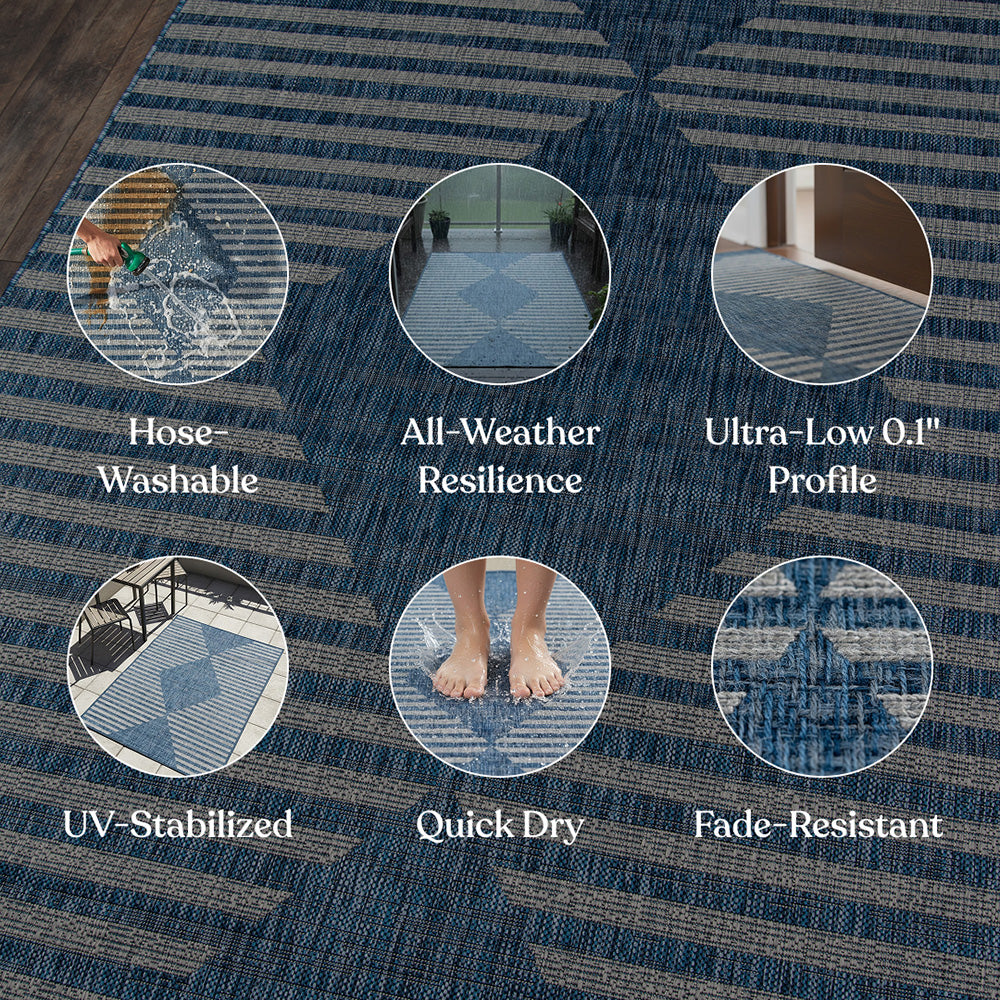 Villa Outdoor Rug Cavallo Blue - Hose-Washable