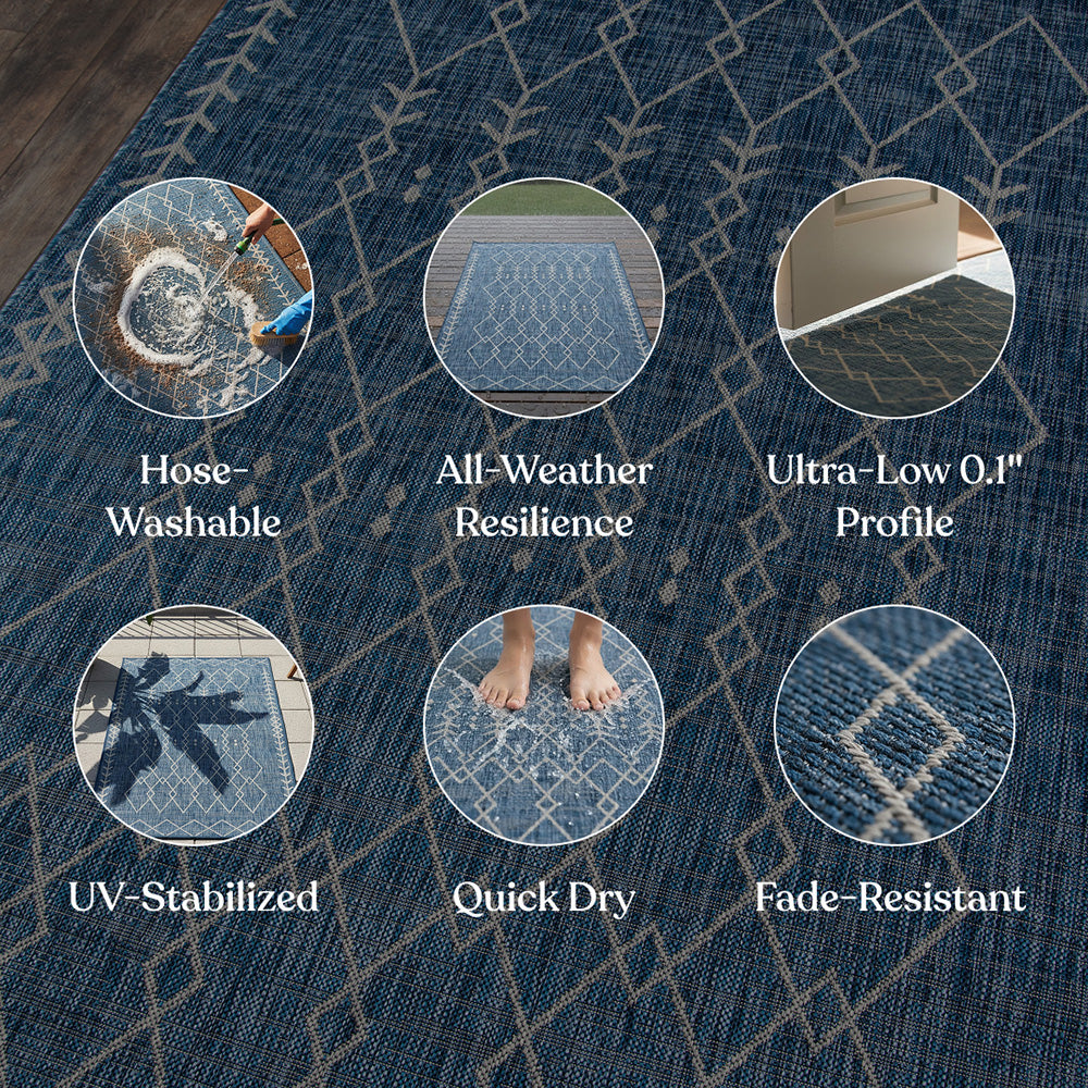 Villa Outdoor Rug Monaco Blue - Hose-Washable