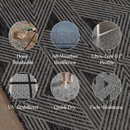 Villa Outdoor Rug Como Charcoal - Hose-Washable & Stain-Resistant