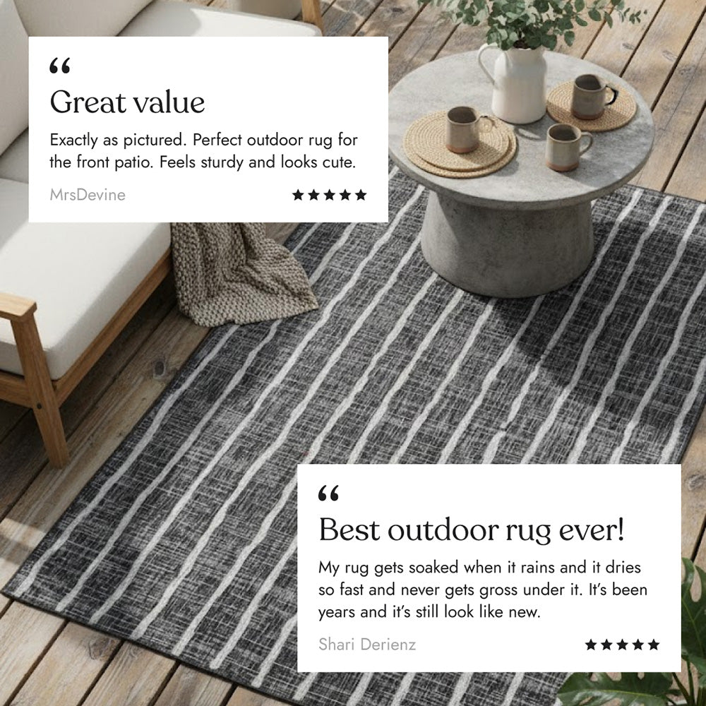 Villa Outdoor Rug Sicily Charcoal - Hose-Washable & Stain-Resistant