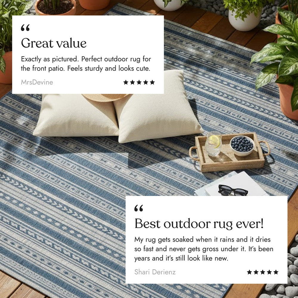 Villa Outdoor Rug Tuscany Blue - Hose-Washable & Stain-Resistant
