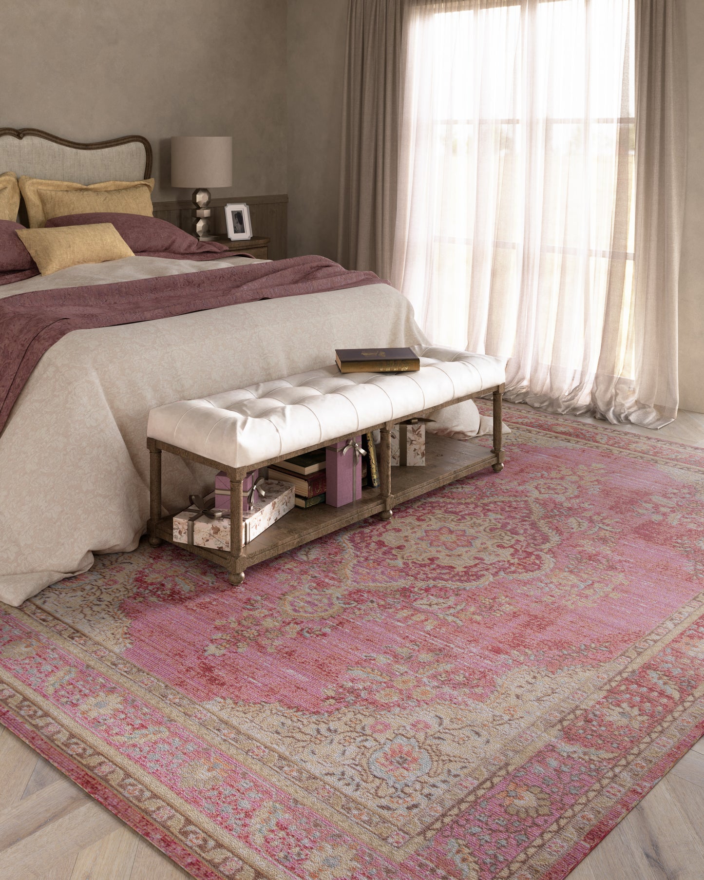 Isabella 1 Pink Soft-Touch Vintage Rug