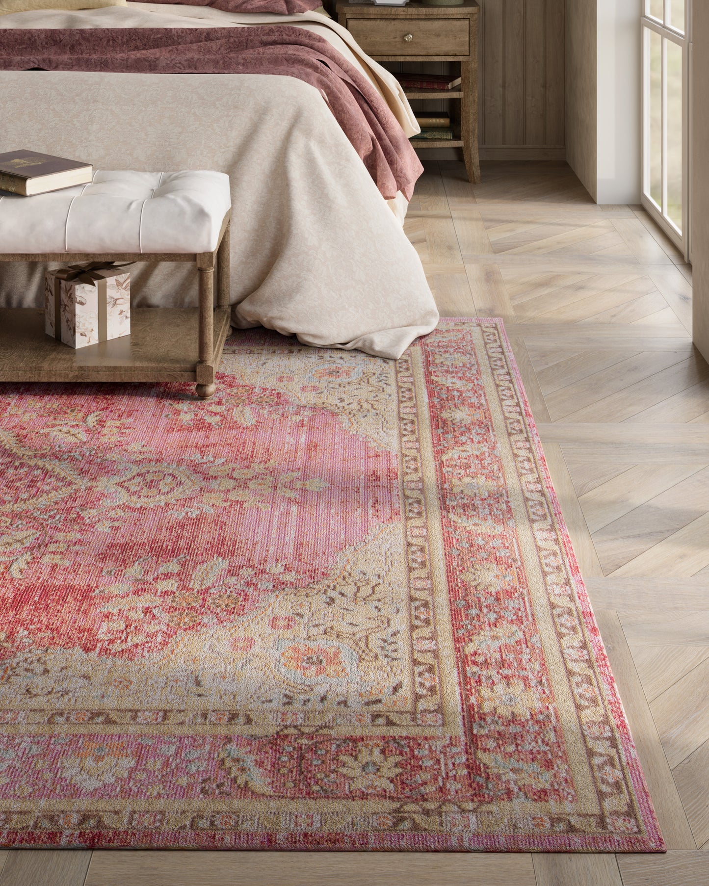 Isabella 1 Pink Soft-Touch Vintage Rug