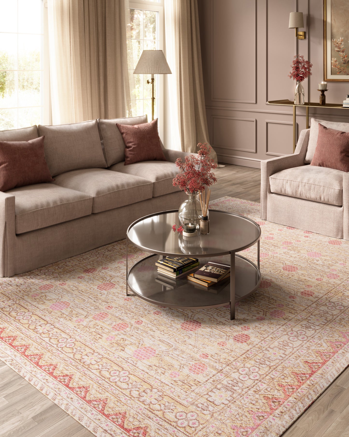 Isabella 3 Pink Soft-Touch Vintage Rug