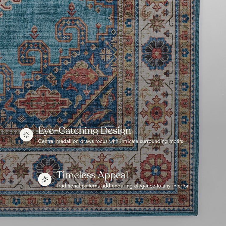 Karachi 10 Blue Non-Slip Washable Rug